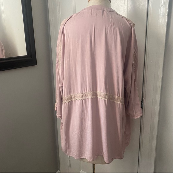 Logo Lavish Lori Goldstein short sleeve kimono wrap open cardigan mauve lace - Picture 9 of 15